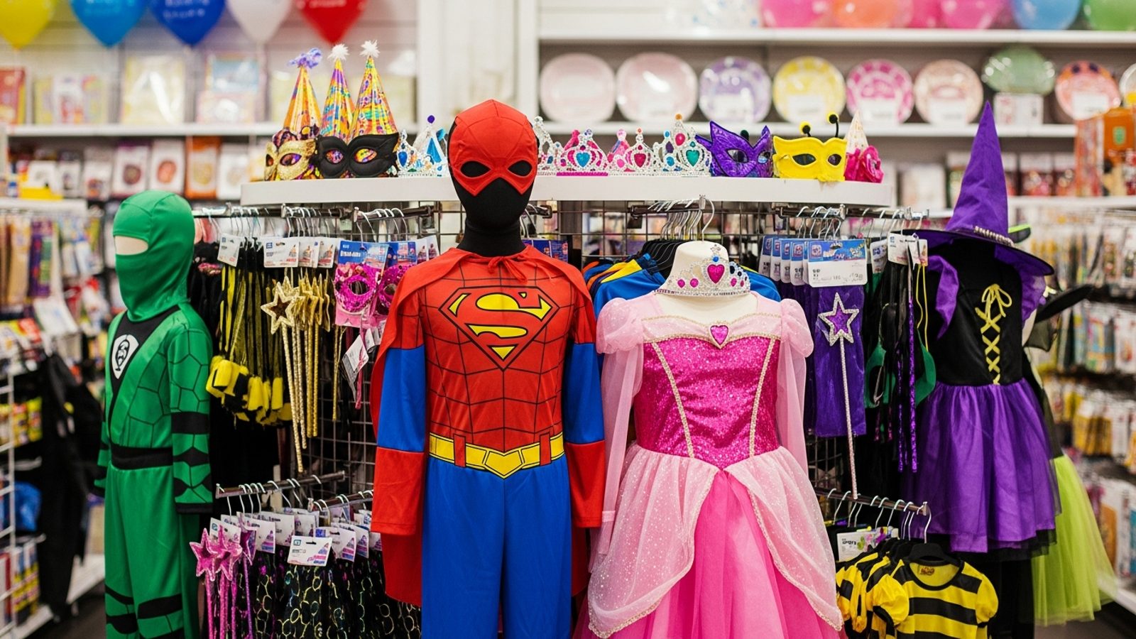 Disfraces infantiles de superhéroes y princesas en la tienda
